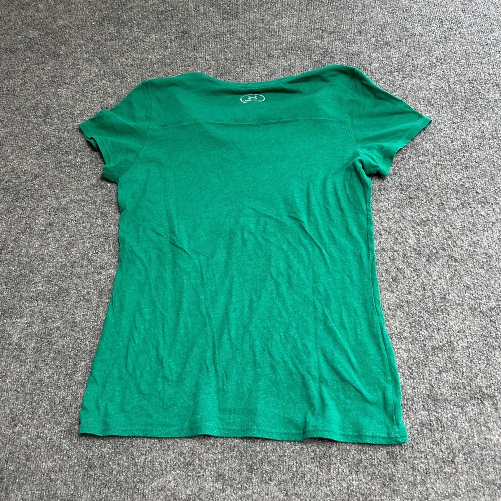 Under Armour T-Shirt Womens Size M Green HeatGear V-Neck Fitted Graphic Athletic